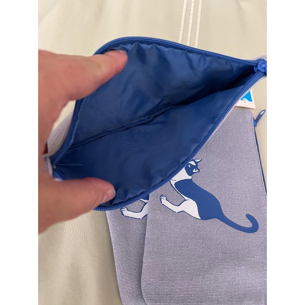 Room Essentials Blue Kitty Cat Canvas Pencil Bag Set - Set of 3 - Picture 7 of 9